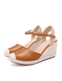 Women's Espadrille Closed Toe Wedge Sandals, Retro Ankle Buckle Strap Slingback Heels, Casual Lightweight