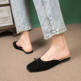 Xajzpa Flats Bow Sandals Summer New Fashion Women Mules Shoes Designer Suede Pointed Toe Slippers Dress Casual Slingback Zapatos Mujer