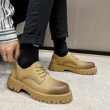 Xajzpa Men's Korean Leather Platform Oxford Slippers in Thick Bottom Racing Casual Sneakers Square Pointed Formal Dress Shoes