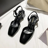 Xajzpa Beige Heeled Sandals Comfort Shoes for Women Med Buckle Strap 2025 Summer Black Block Girls Low Closed High Medium New Fashion S
