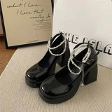 New Ladies High Heels Elegant Bow Square Toe Black High Heels Fashion Thick Heel Wedding Party Pearl Lace Wedding Shoe
