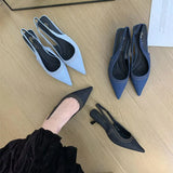 Xajzpa Brand New Women Sandals Fashion Pointed Toe Shallow Slip On Ladies Elegant Slingback Shoes Med Heel Pumps Shoes Mujer