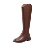 Xajzpa   Women Knee-high Boots  Leather Natural Leather Ladies Bootie Autumn and Winter Velvet Western Boots Goth Shoes Long Botas