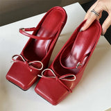 Xajzpa Bowknot Square Toe Women Slippers Pumps Sexy Buckle Strap Thin Heels Banquet Prom Mule Shoes