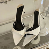 Xajzpa Summer Fashion Low Thin Heels Women Slippers Gladiator Sandals Cozy Patent Leather Pointed Toe Slip-On Slides Shoes Mules