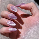 Xajzpa  24pcs Glitter Fake Nails Purple Shiny Cat Eye Press On Nails Almond Head Manicure Nail Tips Pink/Blue False Nail Patch For Girl
