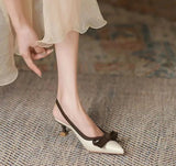 Xajzpa Elegant bow thin heel pointed toe shallow mouth single shoe color blocked simple casual fashionable women's shoes
