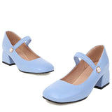 Xajzpa - Elegant Medium Heels Women Pumps Mary Jane Shoes New Spring White Blue Green Heeled Wedding Office Shoes Female Large Size