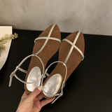 Xajzpa New Brand Women Sandal Fashion Narrow Band Flat Heel Ladies Gladiator Shoes Pointed Toe Ankle Buckle Zapatos Muje