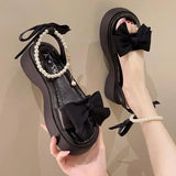 Xajzpa Clear Heels Bow Shoes Roman Sandals Suit Female Beige Summer Buckle Strap Open Toe Gladiator Black Clogs Girls Fashion Pear