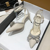 Xajzpa Banquet Dress White High Heels Elegant Temperament Dress Wedding Shoes Rhinestone Pointed Hollow Toe Sexy Sandals for Women