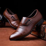 Xajzpa Men Formal Shoes Classic Business Pointed Leather Upper PU Leather Simple Buckle Design Easy To Wear Black Oversized Size 38-48