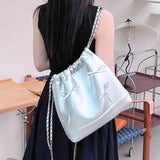 Xajzpa - Casual Simple Silver Shoulder Bag Bow Applique Chain Large Capacity Crossbody Bag Solid Color Pu Leather Fashion Handbag