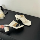 Xajzpa Summer New Women Slipper Fashion Square Toe Slip On Flip Flop Shoes High Heel Outdoor Dress Sandal Slides