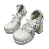 Xajzpa Pumps Lolita Shoes Platform Mary Jane Shoes Star Buckle Strap Women Cross-tied Pu Leather Girls Rivet Casual Shoes Kawaii
