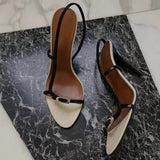 Xajzpa  Summer Fashion Buckle Open Toe Slip On Back Strap Sandals Women Black White High Heels Wedding Prom Shoes Zapatos Mujer