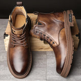 Xajzpa 2025 New MEN'S BOOTS with Retro Style Leather Boots, Thick Soles, Wear-resistant MEN'S High Top Casual Shoes
