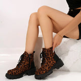 Xajzpa  Sexy Leopard Ankle Boots for Women Autumn Winter Low Square Heels Plus Size 43 Short Booties Shoes Woman Motorcycle Boots