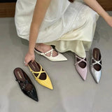 Xajzpa New Style Elegant Leather Sandals Women Sexy Pointy Toe Cross Strap Design Slide Sandals Luxury Party Dress Heel Sandalias