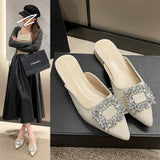Xajzpa New Women's Shoes New Mules Women's High Heels Fashion Wedding Pump Women Rhinestone Pointed Toe Sandals Ladies Zapatos Mujer