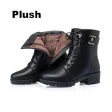 Xajzpa Female Ladies Women Genuine Leather Ankle Boots Platform Winter Antumn Plush Fur Warm Shoes Plus Size Lace Up 35-43