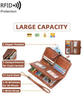 Xajzpa Fashion Retro Women's Long Wallet RFIDTrifold Large Capacity Credit Card Holder Card Holder Double Zipper Clutch Wristlet Wallet