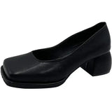 Xajzpa Boat Shoe Autumn Women's Heels Square Toe Black Flats Casual Female Sneakers Shallow Mouth Ladies' Footwear Summer Fall On Heels