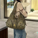 Xajzpa Vintage Brown Y2k Handbag Women Retro Subculture Leather Large Capacity Shoulder Bags Ladies Harajuku Aesthetic Tote Bag