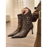 Xajzpa White Mid-Calf Boots Women's Rubber Shoes Rain Rivets Winter Footwear Zipper Boots-Women Crossdresser Low Rock Riding 2025 Mid C