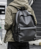 Black Leather Backpack for Men Business Travel Waterproof Daypack PU 16 inch Laptop Backpack