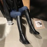 Xajzpa Winter Cotton Women Knee High Boots Fashion Zippers Ladies Elegant Low Heel Long Booties Soft Leather Women's Footwear