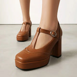 Xajzpa African Woman Shoe Beige High Heels Shallow Mouth Square Toe Chunky Sandals Sexy Pump Burgundy Straps 12cm Spring Casual Block T