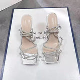 Xajzpa Cross-Shoes Sandals Stiletto Heels Summer Suit Female Beige Open Toe Black New Comfort Girls  Clear Fashion Peep High Low