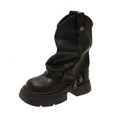 Xajzpa Med Heel Boots Round Toe Women's Genuine Leather Shoes Zipper Boots-Women  Over-the-Knee Rubber 2025 Lolita Lace-Up Western Floc