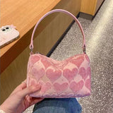 Xajzpa - Pink Women Handbag Heart Casual Sweet Cute Shoulder Bag Autumn Winter New Korean Style Luxury Designers Square Bag