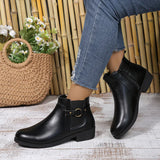 Xajzpa Pu Leather Classics Black Thick Heel Ankle Boots Metal Zipper Low Platform Woman Shoes Winter Round Toe Slip On Short Boots