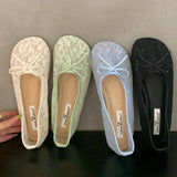 Xajzpa Summer Fashion Concise Round Head  Women Ballet Flats Low Heels Bow Mesh Party Slide Mules Casual Shoes Zapatos De Mujer