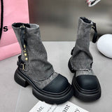 Xajzpa - Women Flats Ankle Cowboy Chelsea Boots Winter Fad Platform Gladiator Goth Shoes 2023 New Chunky Motorcycle Botas Women Zapatos