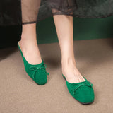 Xajzpa Flats Bow Sandals Summer New Fashion Women Mules Shoes Designer Suede Pointed Toe Slippers Dress Casual Slingback Zapatos Mujer
