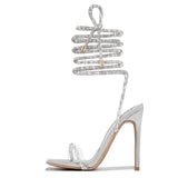 Xajzpa Sexy Gold Crystal Ankle Cross Strap Sandals Women Summer Party Wedding Banquet Shoes Fashion Open Toe Club Stripper Heels