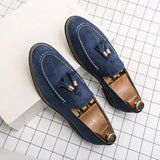 Xajzpa Fashion Brand Men's Tassel Suede Slip-on Leather Driving Shoes Designer Mens Moccasins Retro Pointed Banquet Social Shoes Male