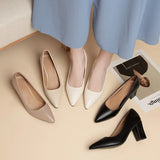 Xajzpa New High Heel Shoes Pointed Shallow Patent Leather High Heels Fashion Elegant Shoes Women Thin Heel Platform Work Shoes Pumps
