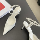 xajzpa Spring Sexy Women Pointed Toe Pumps Fashion Ankle Buckle Strap Ladies Slingback Thin Low Heel Sandal Party Shoes