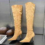 xajzpa Autumn Winter Sexy Thin Heels Knee-High Boots Women Pointed Toe Party Prom Ladies Shoes Elegant Long Botas De Mujer
