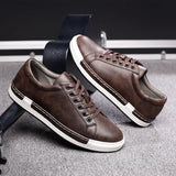 Xajzpa Men's Casual Leather Shoes for Men Fashion Four Seasons Breathable Lace-up Athletic Shoes Shallow Skate Shoes Large Sizes 38-48