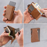 Xajzpa Pop-up Credit Card Case High-Quality Card ID Holders Leather Mini Wallet Men RFID Small Purse Brown Black Coffee Carbon Fiber