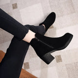 Xajzpa  Women's Autumn and Winter New Fashion Solid Temperament Ankle Boots Round Head Square Heel Slip on Solid Casual Boots Size