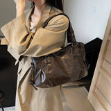 Xajzpa 1 Piece Women's Pure Color Pu Retro Large Capacity Shoulder Tote Bag