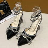 Xajzpa Banquet Dress White High Heels Elegant Temperament Dress Wedding Shoes Rhinestone Pointed Hollow Toe Sexy Sandals for Women