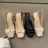 Xajzpa Sandals Round Toe Soft Female Shoe All-Match Lace Denim Women's Block Heels New Girls Closed Bow Laces Chunky Butterfly-kno